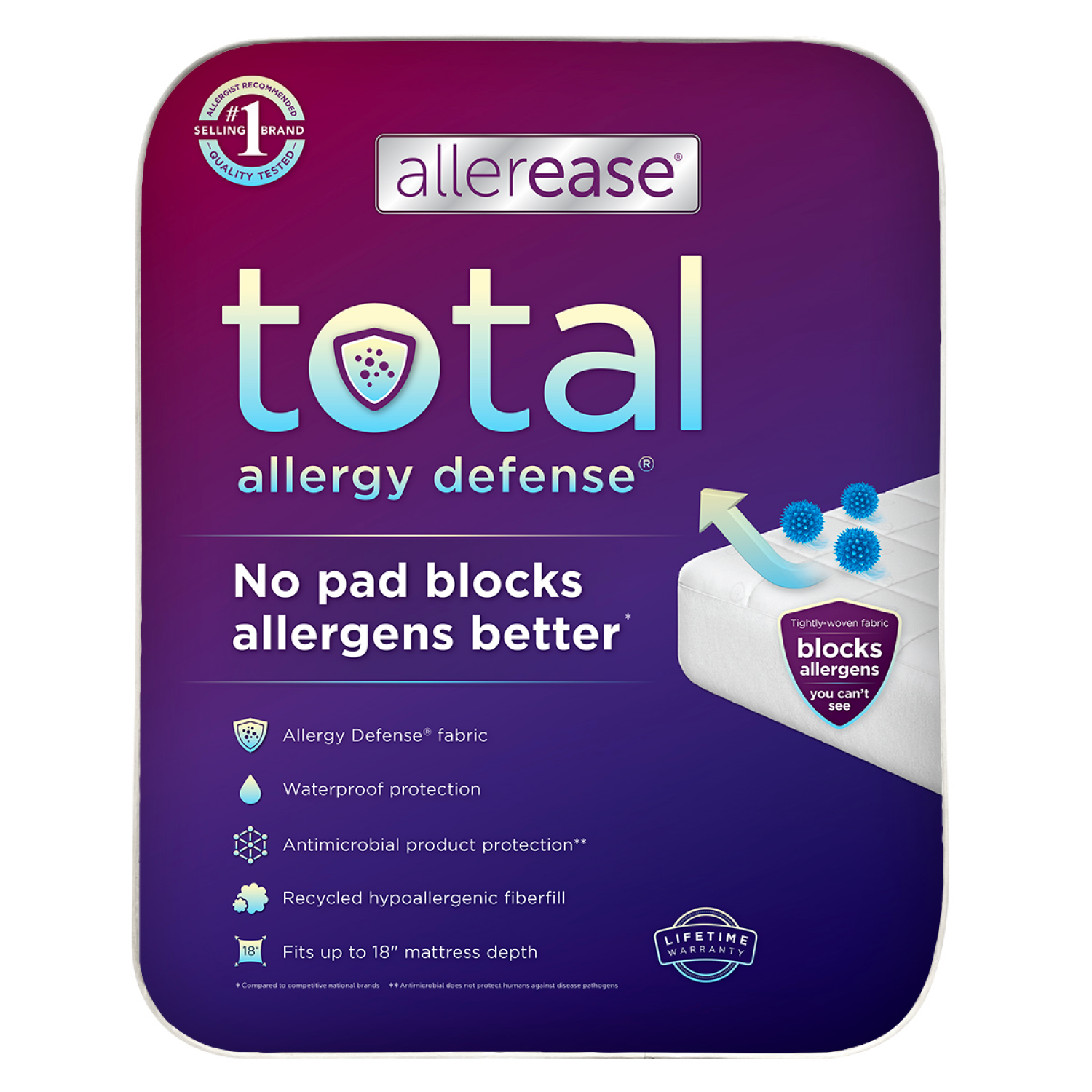 slide 1 of 5, AllerEase Total Allergy Defense Mattress Pad, Queen, Queen Size