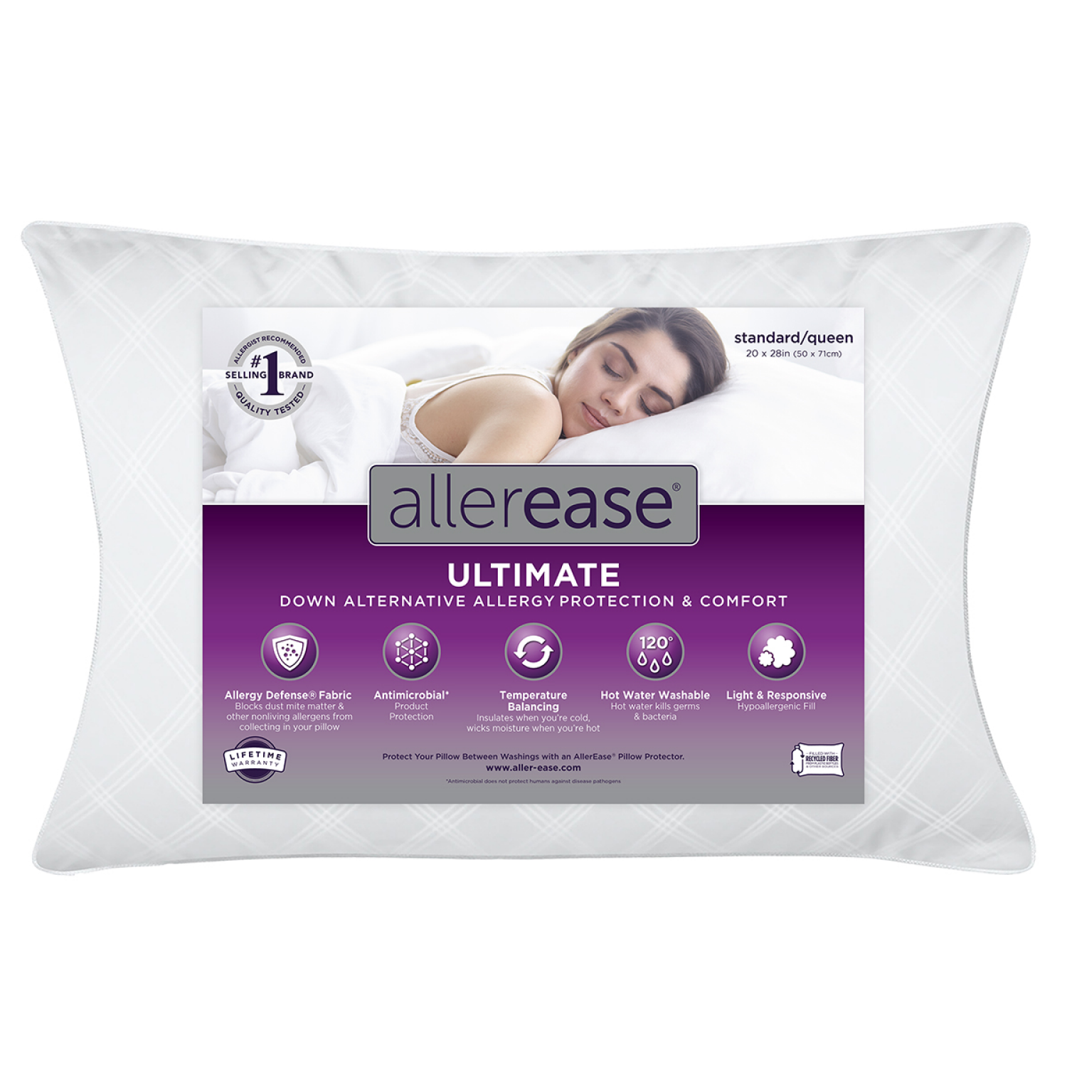 slide 1 of 3, AllerEase Ultimate Protection and Comfort Down Alternative Pillow, Standard/Queen, 1 ct