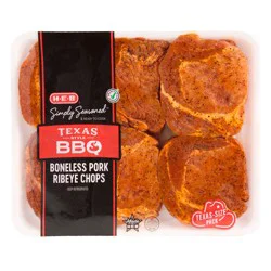 H-E-B Simply Seasoned Boneless Pork Ribeye Chops - Texas Style BBQ - Value Pack