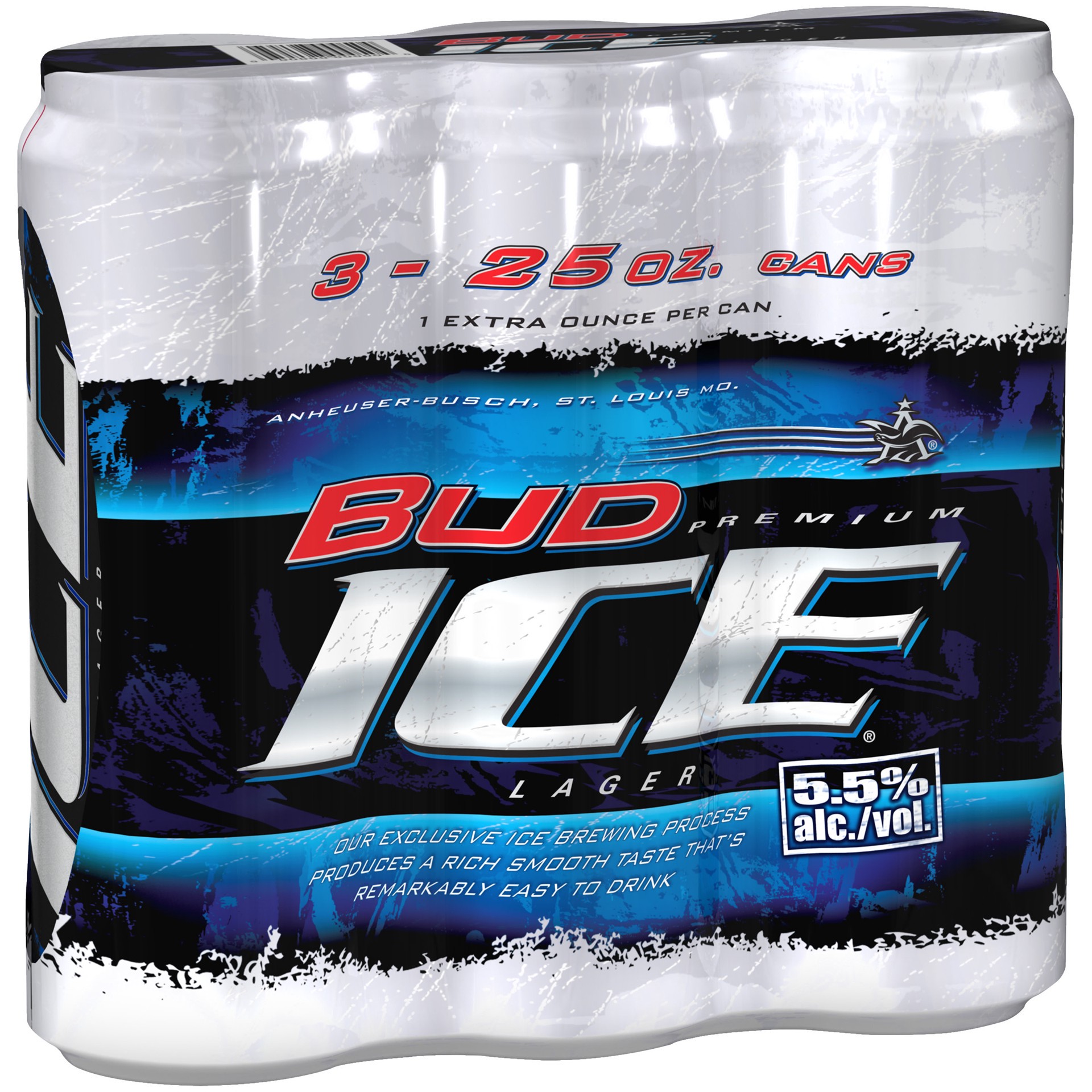 slide 1 of 3, Bud Ice Beer, 3 Pack 25 fl. oz. Cans, 75 fl oz