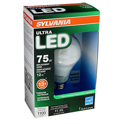 slide 1 of 1, Sylvania 75-Watt Equivalent A19 LED Light Bulb, Daylight White, Dimmable, 1 ct