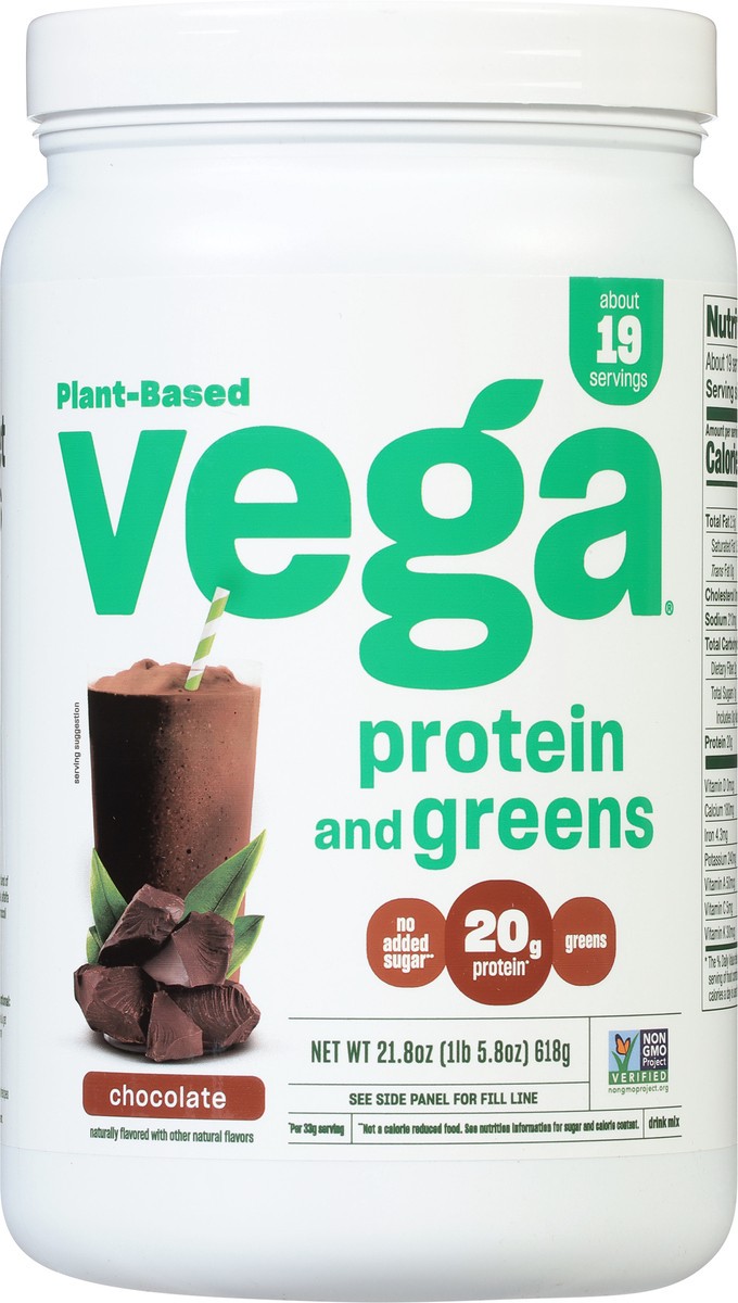 slide 6 of 9, Vega Protein & Greens Chocolate Protein Powder, 21.8 oz