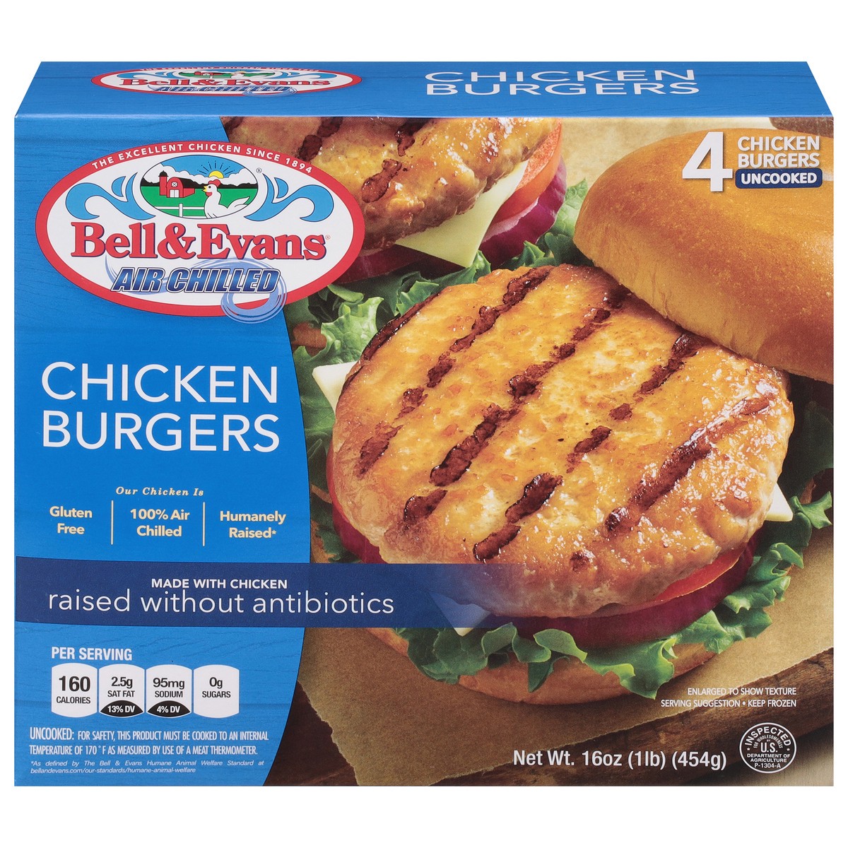 slide 1 of 12, Bell & Evans Uncooked Air Chilled Chicken Burgers, 4 ct; 16 oz