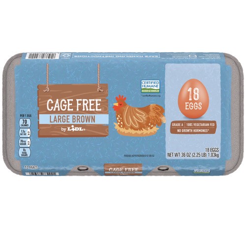 slide 1 of 1, large cage free brown eggs, grade A, 18 ct