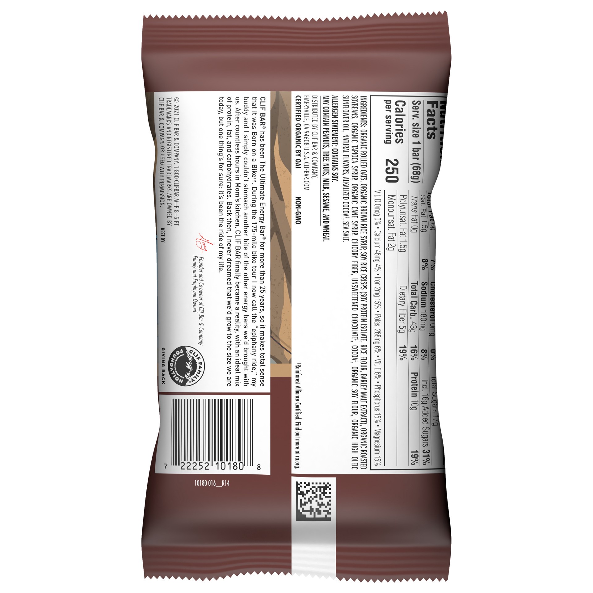 slide 4 of 4, CLIF BAR - Chocolate Brownie Flavor - Made with Organic Oats - Non-GMO - Plant Based - Energy Bar - 2.4 oz., 