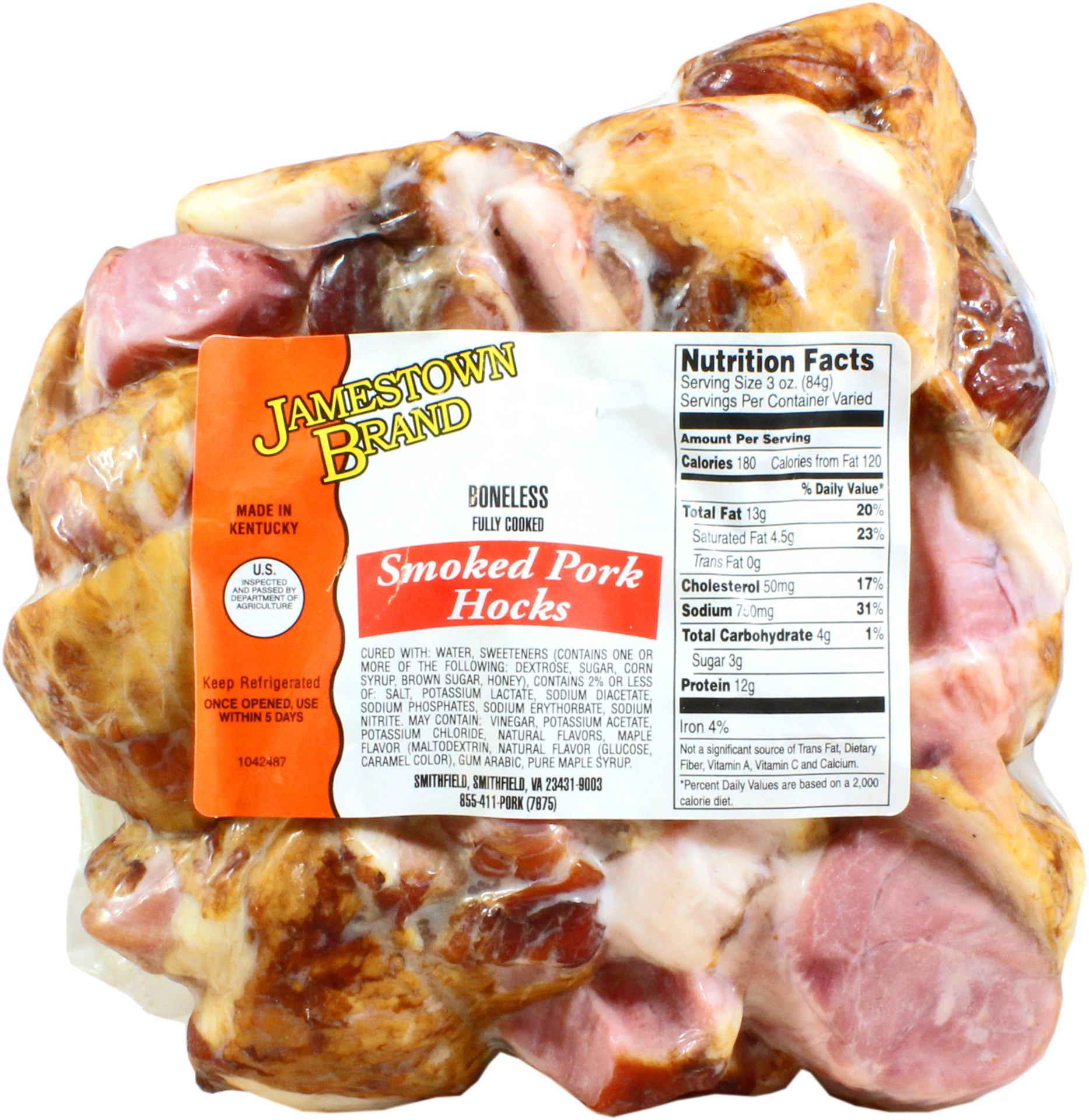 slide 1 of 1, Jamestown Brand Fully Cooked Boneless Smoked Pork Hocks, per lb