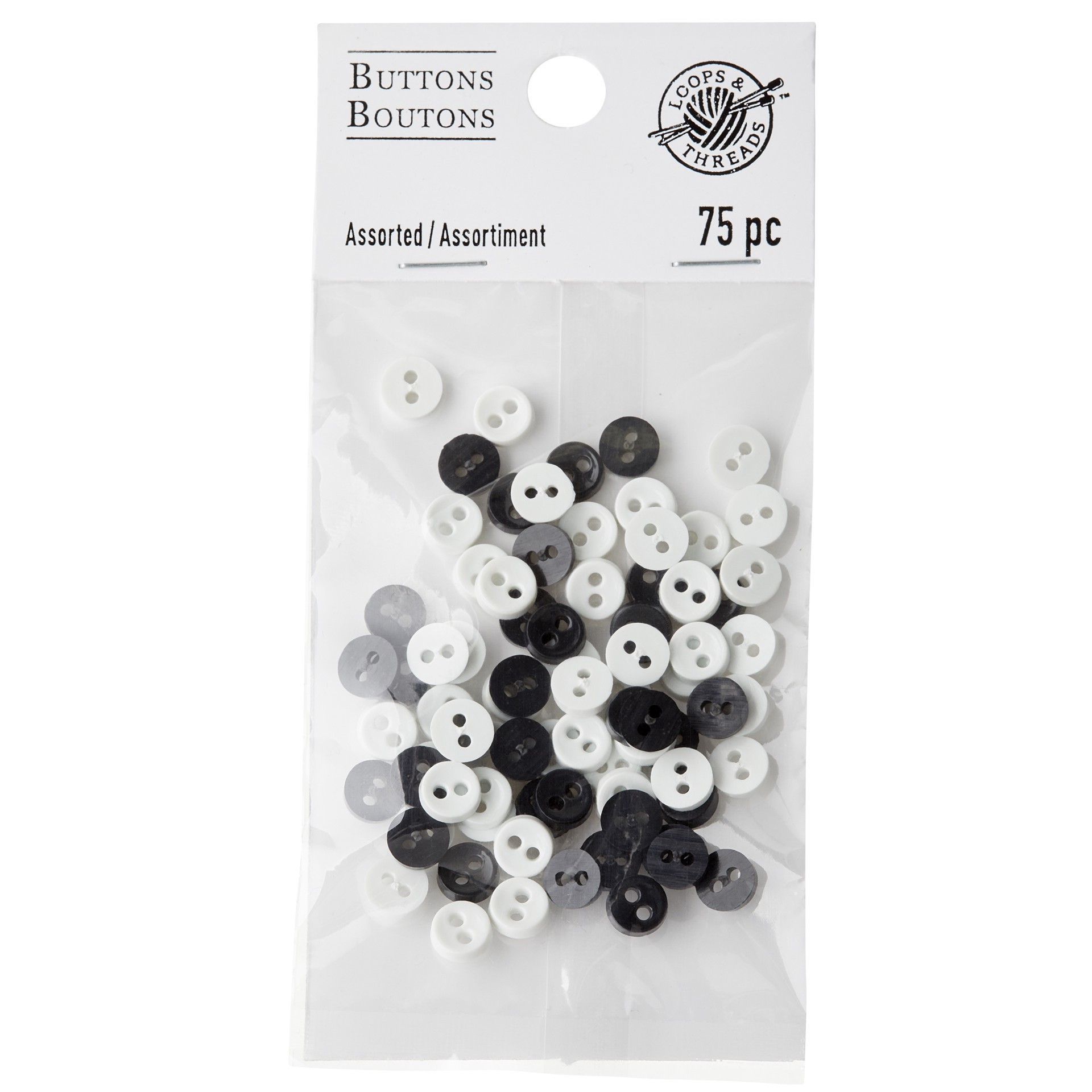 slide 2 of 3, Favorite Findings Mini Buttons, Black & White By Loops & Threads, 0.25 in