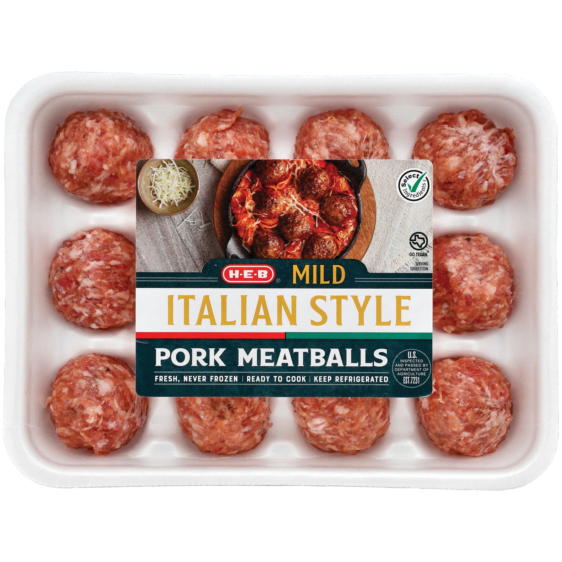 slide 1 of 1, H-E-B Pork Meatballs - Mild Italian-Style, per lb