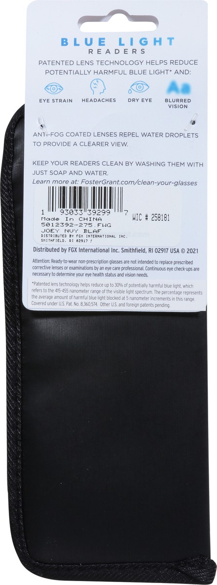 slide 9 of 11, Foster Grant +2.75 Joey NVY BLAF Blue Light Readers 1 ea, 1 ct