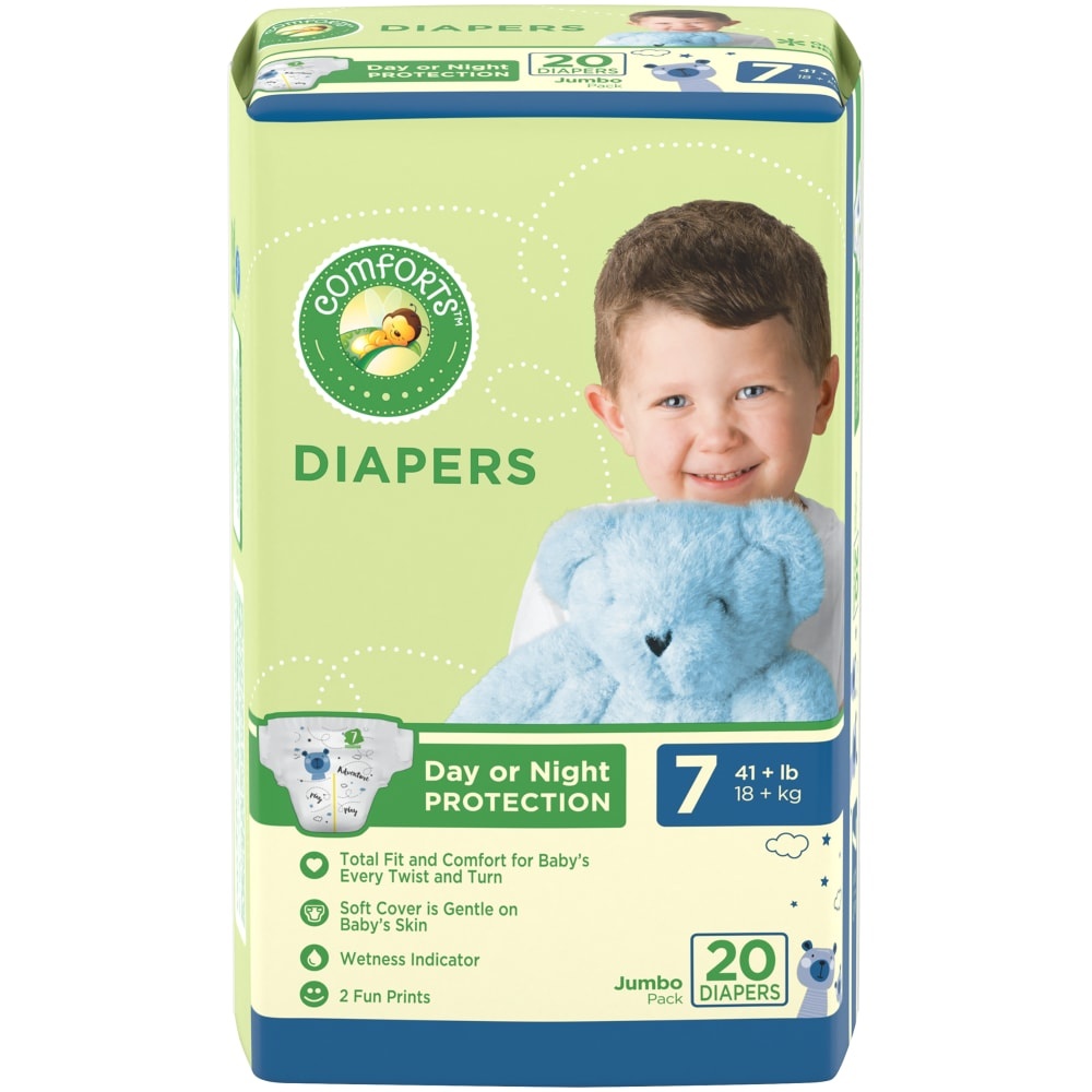 slide 1 of 1, Comforts Day Or Night Size 7 Jumbo Diapers, 20 ct