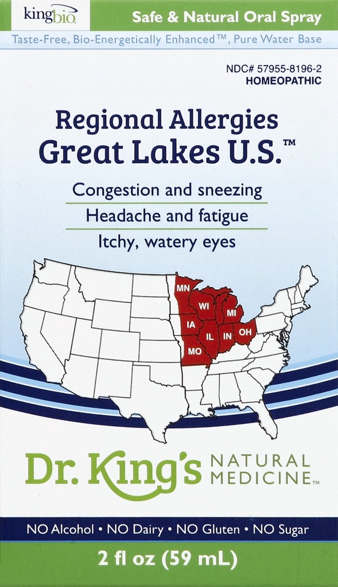 slide 2 of 4, Dr. King's Regional Allergies Great Lakes US, Safe & Natural Oral Spray, 2 oz