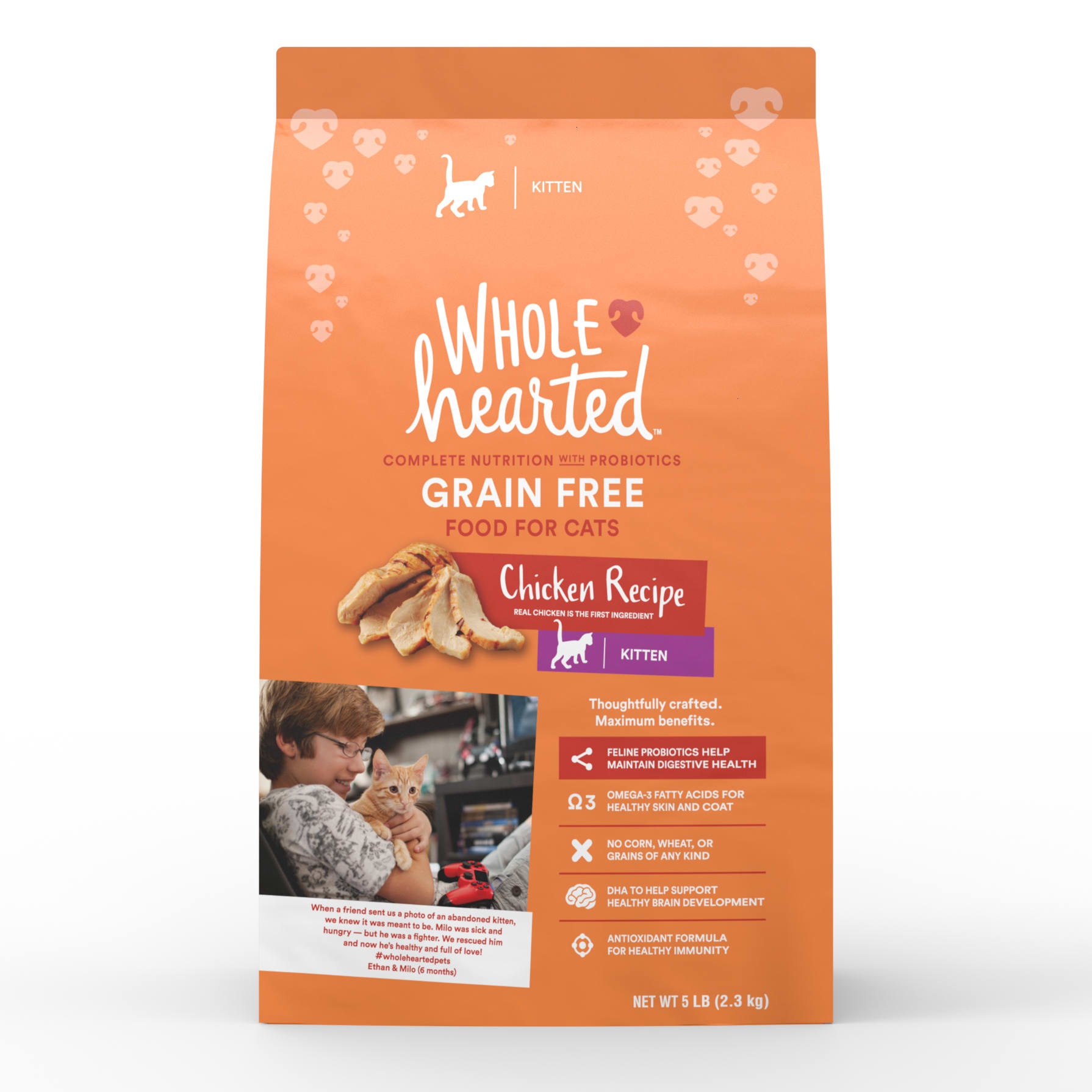 slide 1 of 1, WholeHearted Grain Free Chicken Formula Dry Kitten Food, 5 lb