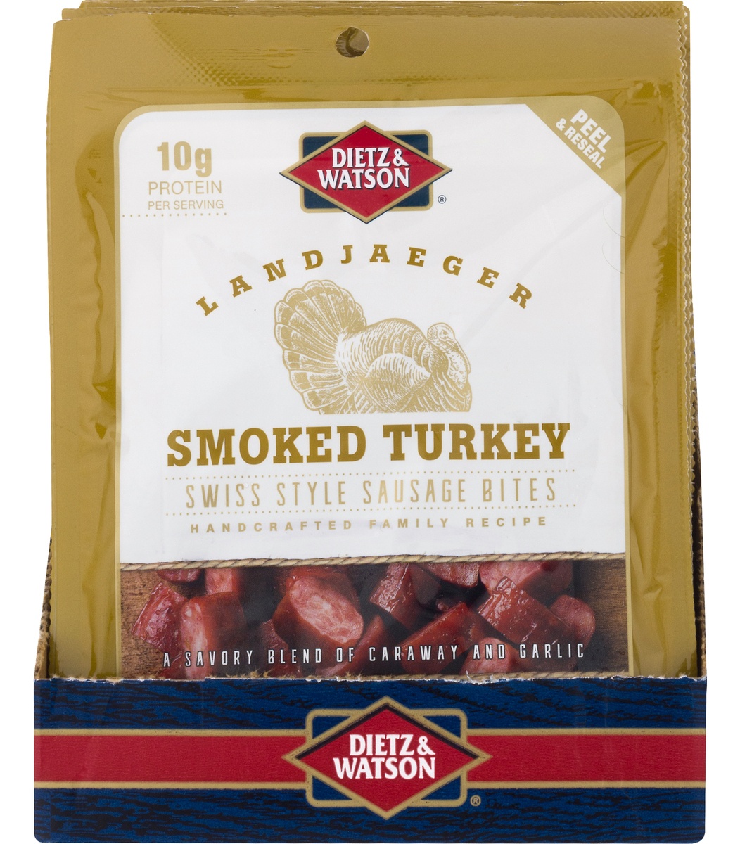 slide 1 of 1, Dietz & Watson Sausage Bites, Smoked Turkey, landjaeger, Swiss Style, 5 oz