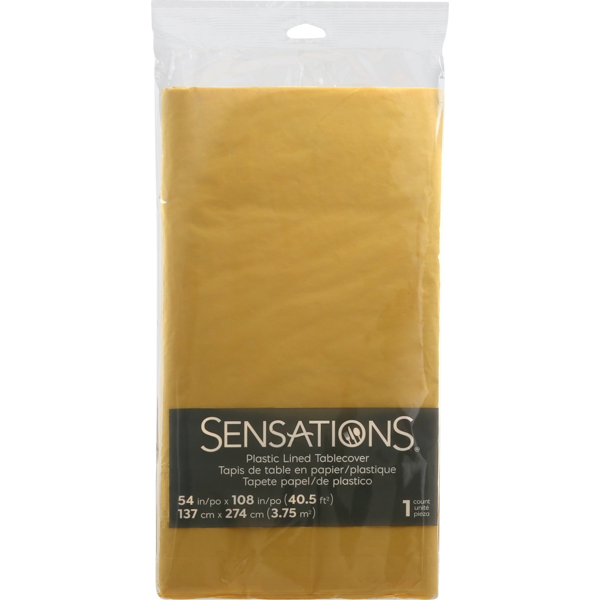 slide 1 of 1, Sensations Tablecover, Plastic Lined, Soft Yellow, 54 in x 108 in