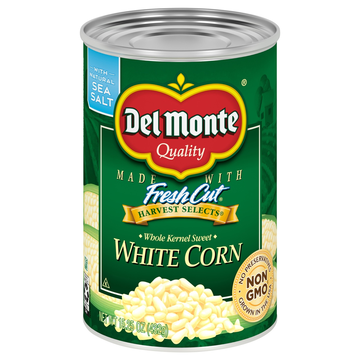 slide 9 of 9, Del Monte Fresh Cut Harvest Selects White Whole Kernel Corn, Canned Vegetables, 15.25 oz