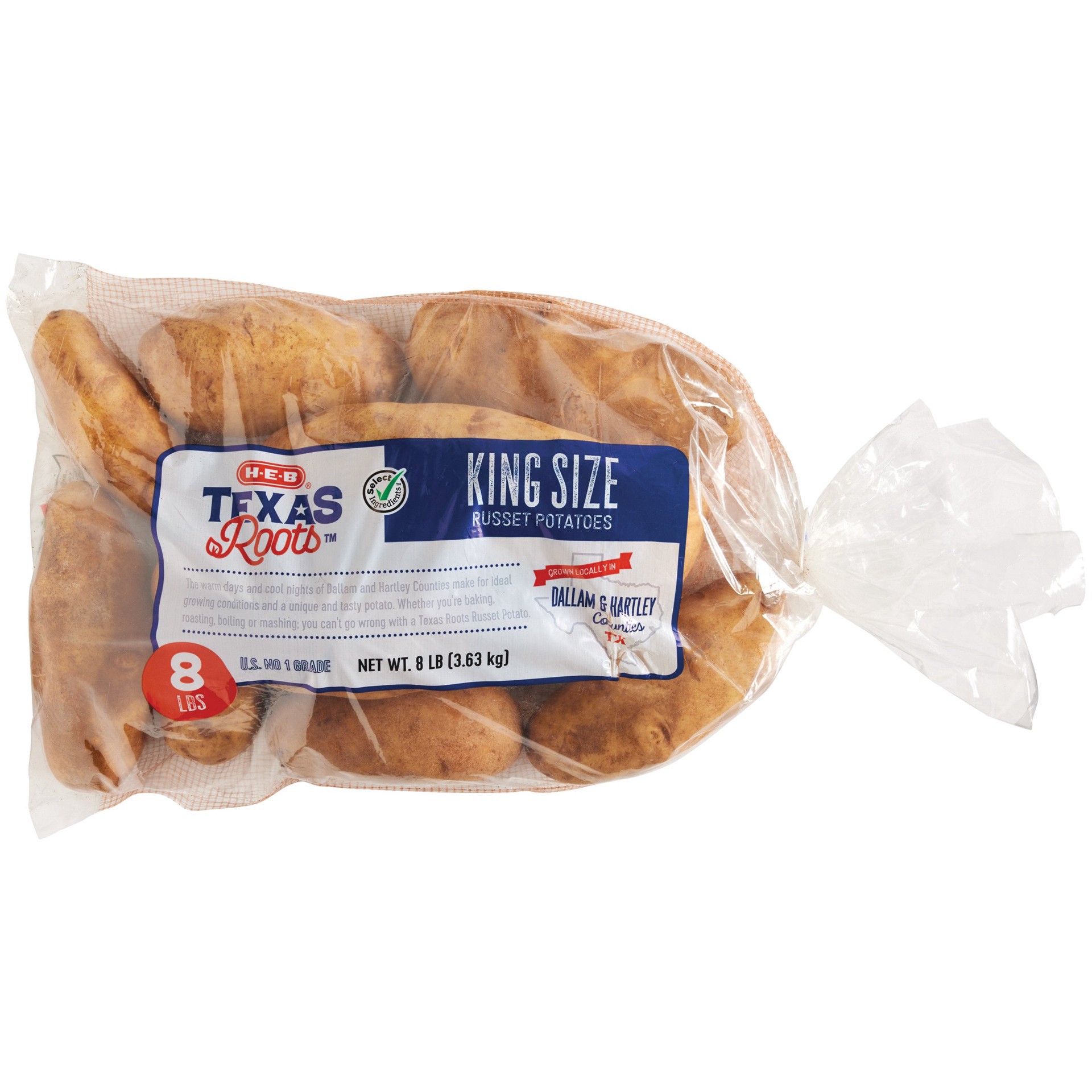 slide 1 of 1, H-E-B Texas Roots Fresh King-Size Russet Potatoes, 8 lb