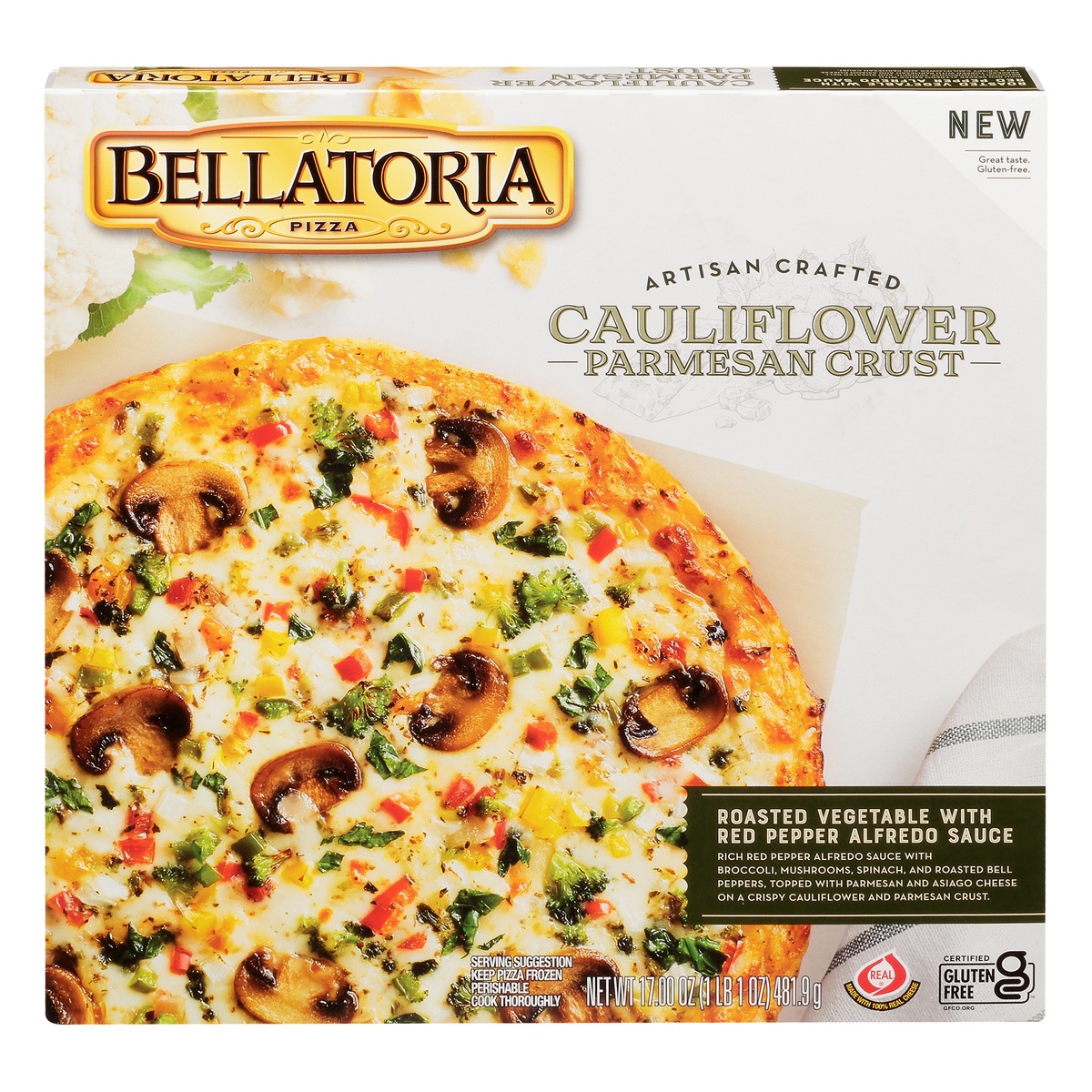 Bellatoria Pizza Cauliflower Parmesan Crust Roasted Vegetable with Red Pepper Alfredo Sauce 17