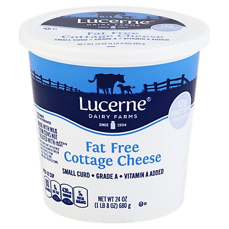 slide 1 of 1, Lucerne Dairy Farms Lucerne Cheese Fat Free Small Curd, 24 oz