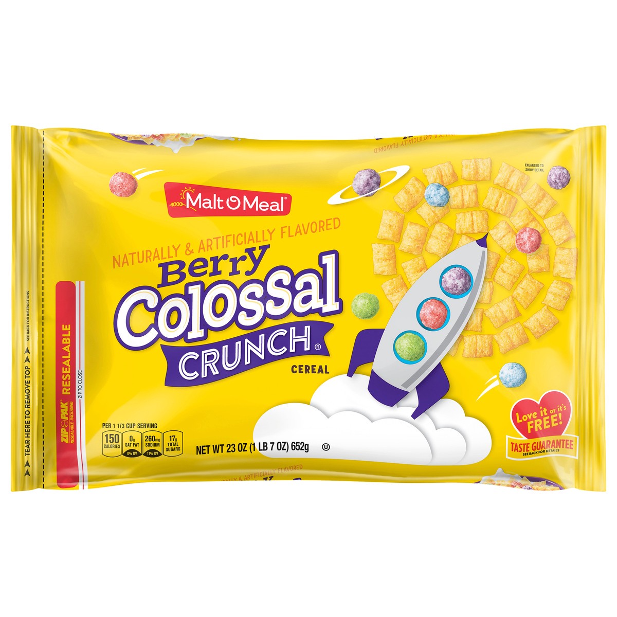 slide 1 of 7, Malt-O-Meal Berry Colossal Crunch Breakfast Cereal, 23 OZ Bag, 23 oz