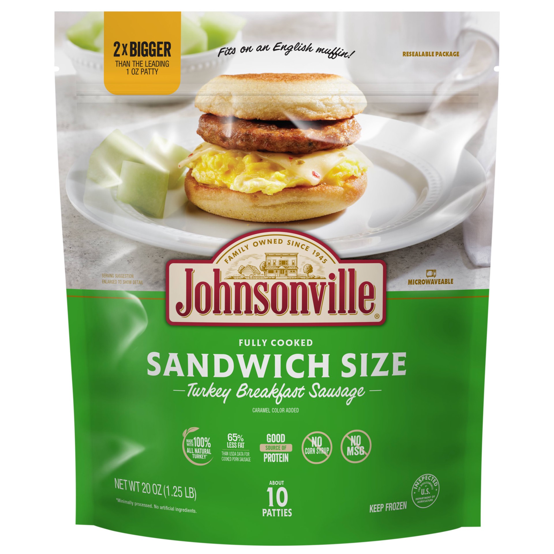 slide 1 of 14, Johnsonville Cooked Turkey Breakfast Sausage Sandwich Size Patties - 20 oz packages, 20 oz