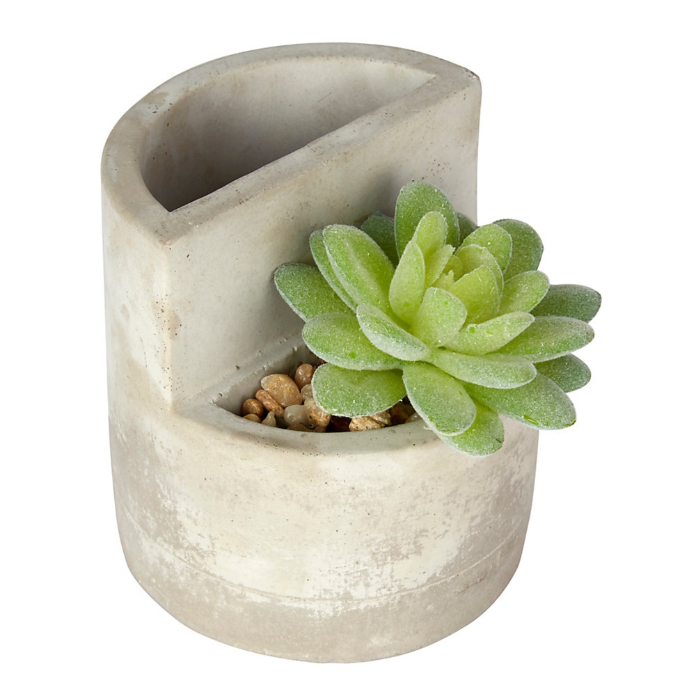 slide 1 of 1, Office Depot Concrete Pencil Cup With Artificial Succulent, 3-3/4'' X 3-1/2'', Gray, 1 ct