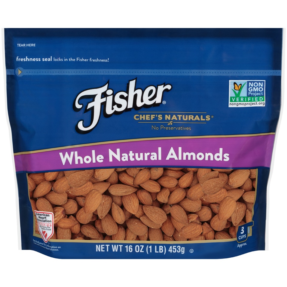 slide 1 of 1, Fisher Whole Natural Baking Almonds, 16 oz