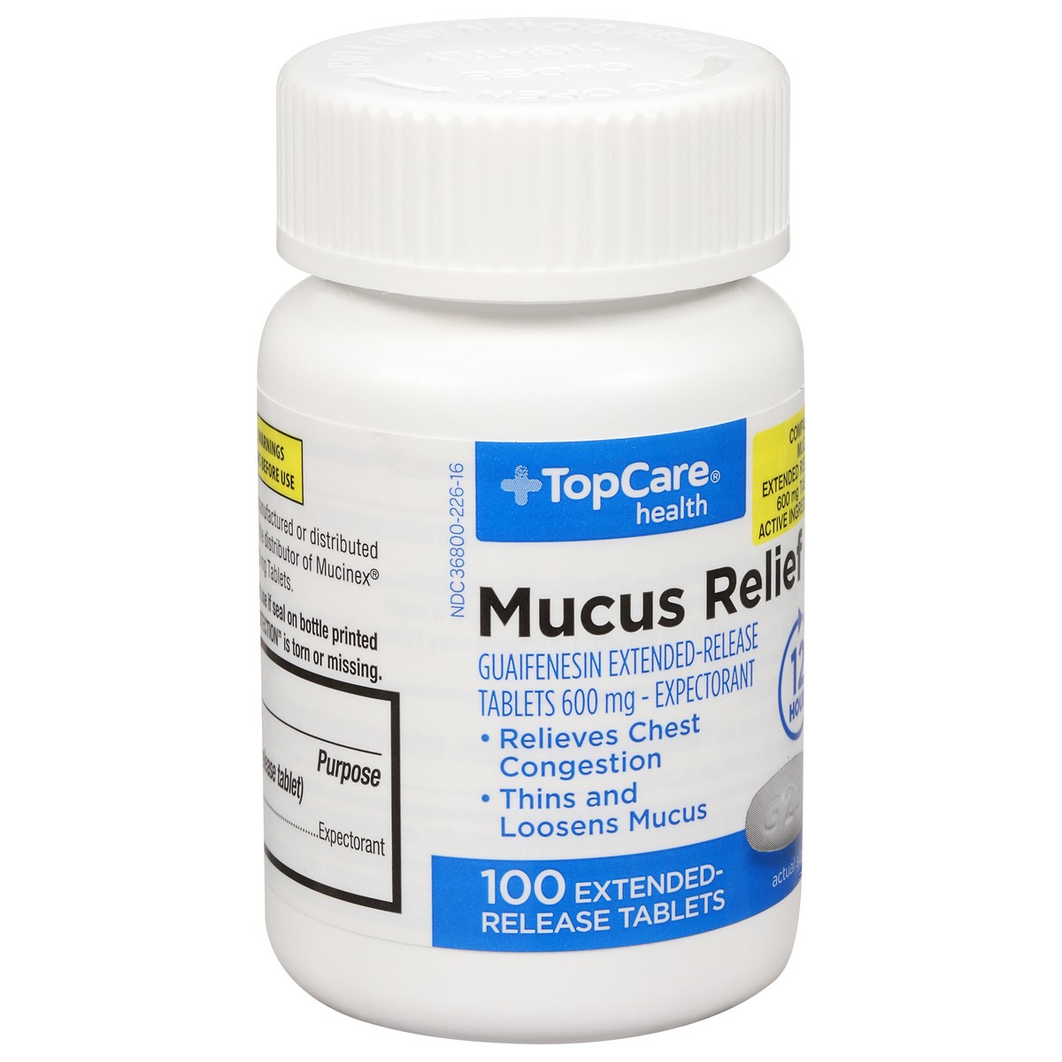 slide 8 of 9, TopCare Mucus Relief, 600 Mg, Extended-Release Tablets, 100 ct