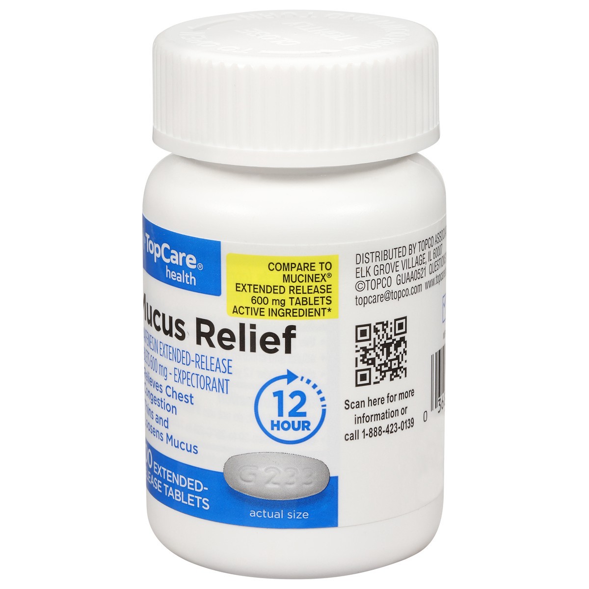 slide 6 of 9, TopCare Mucus Relief, 600 Mg, Extended-Release Tablets, 100 ct