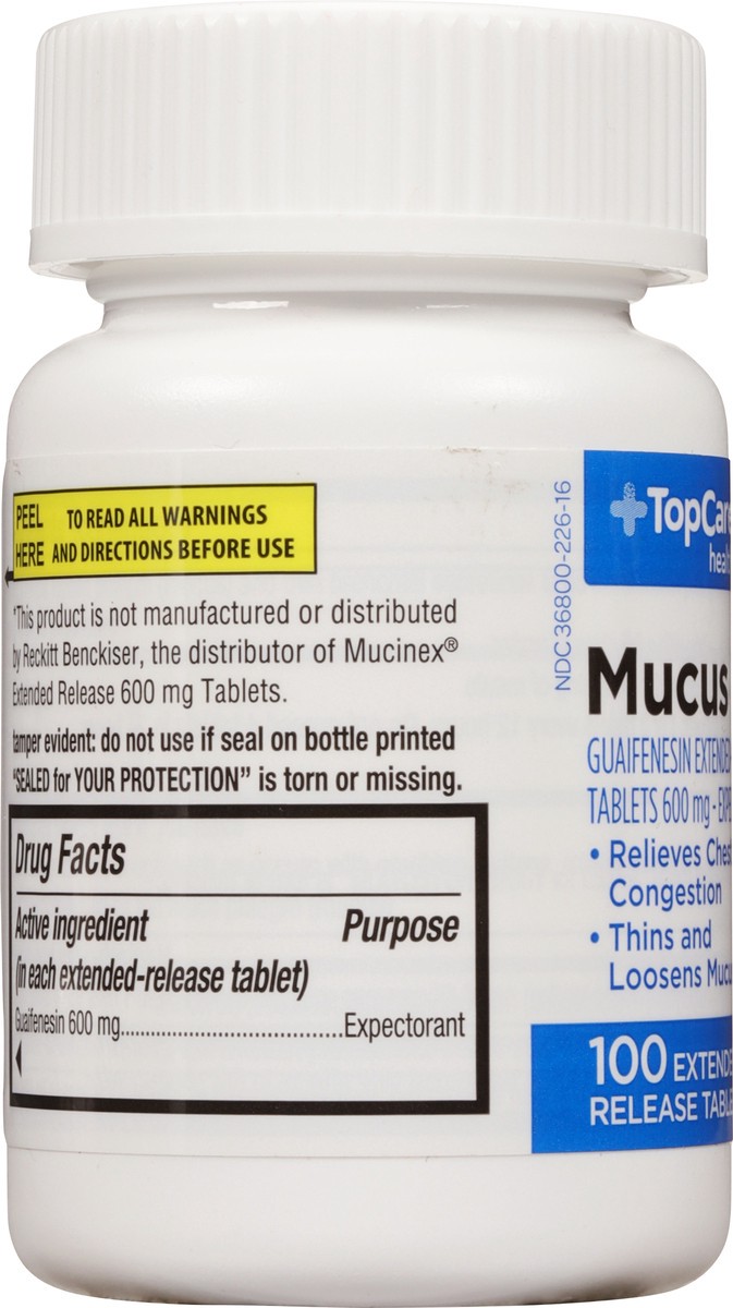 slide 3 of 9, TopCare Mucus Relief, 600 Mg, Extended-Release Tablets, 100 ct