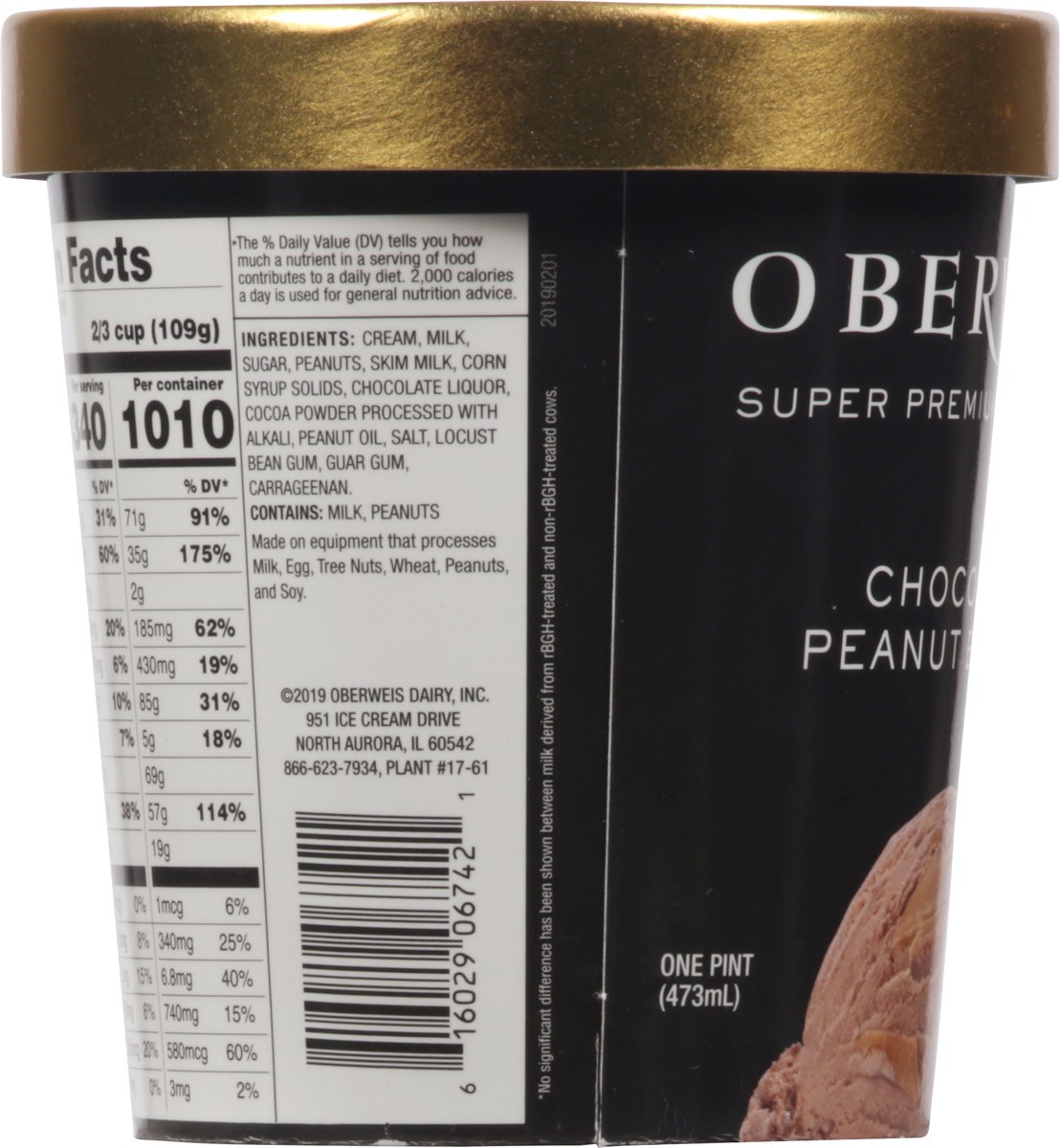 slide 7 of 9, Oberweis Chocolate Peanut Butter Ice Cream, 16 oz