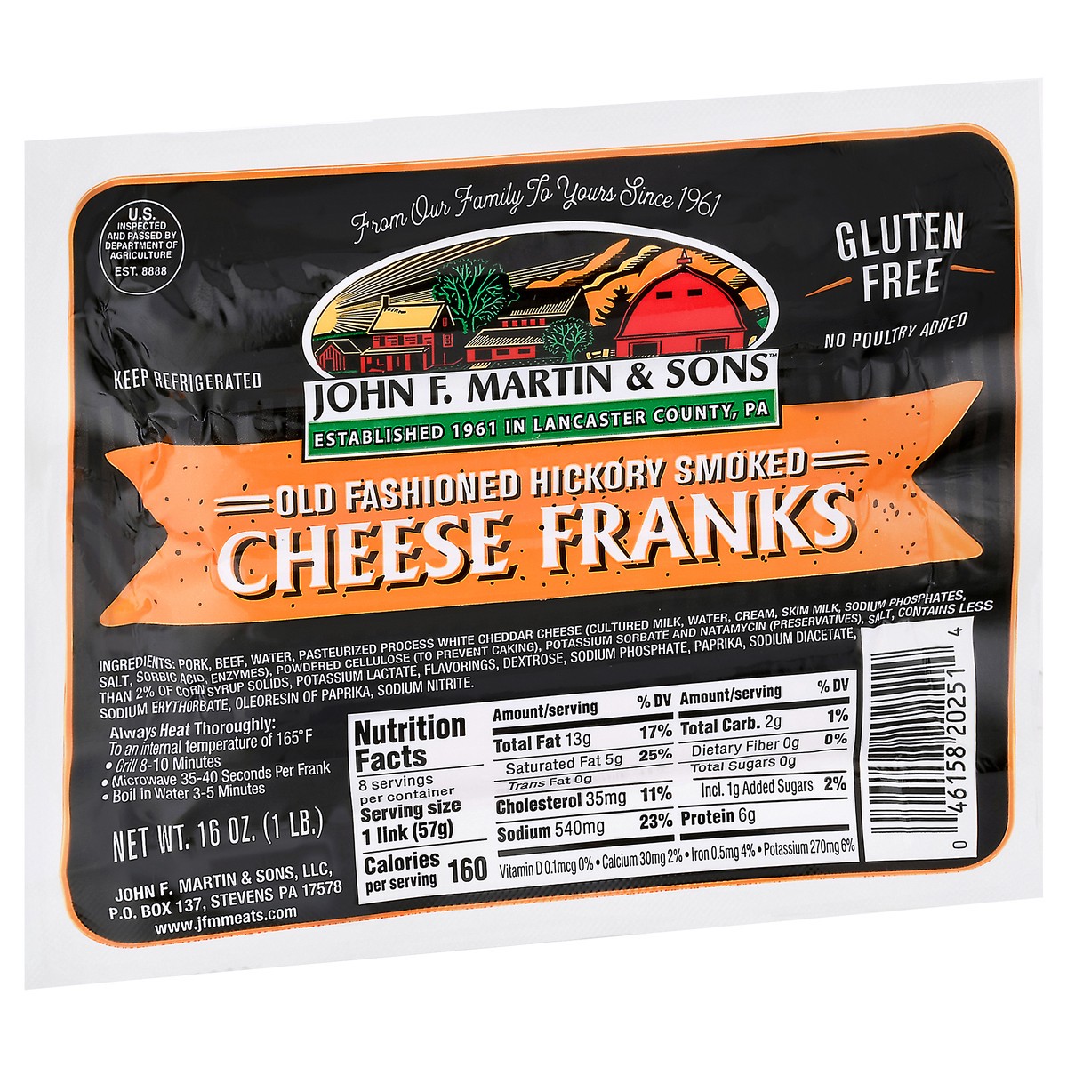 slide 6 of 9, John F. Martin & Sons Gluten Free Old Fashioned Hickory Smoked Cheese Cheese Franks 16 oz, 16 oz