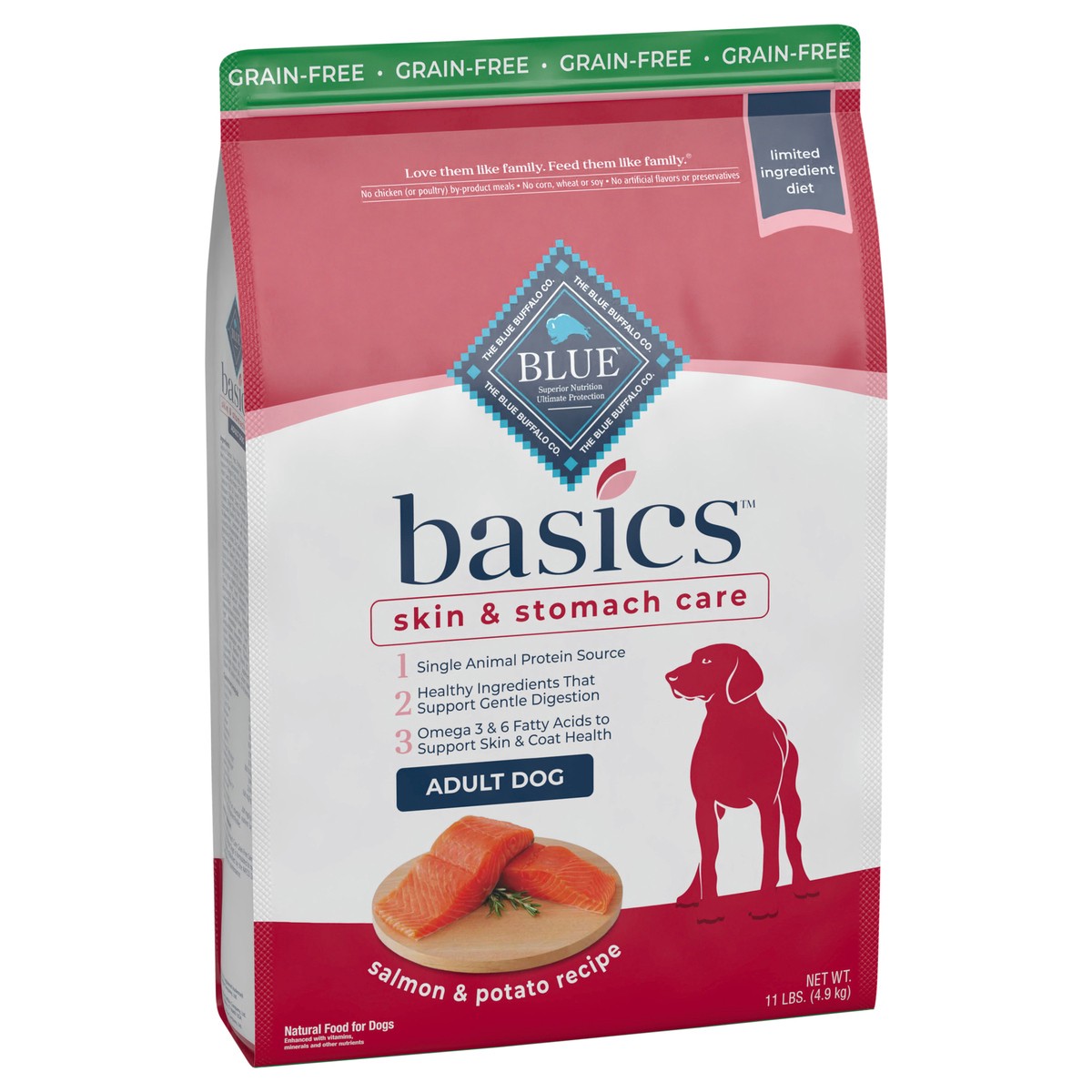 slide 2 of 9, Blue Buffalo Basics Limited Adult Dog Food, Salmon/Potato, 11 lb