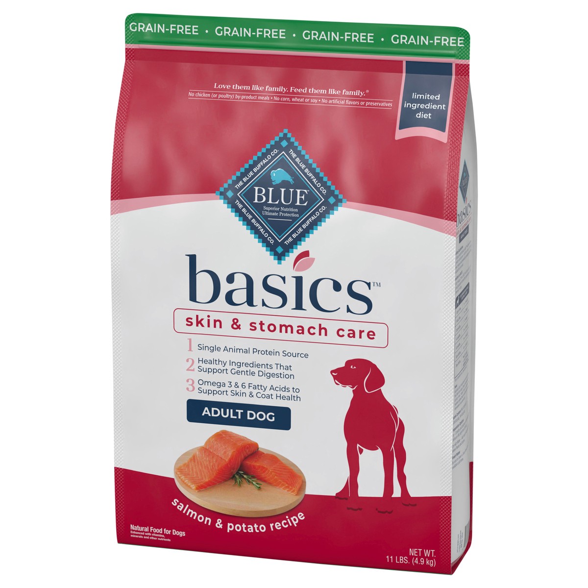 slide 3 of 9, Blue Buffalo Basics Limited Adult Dog Food, Salmon/Potato, 11 lb