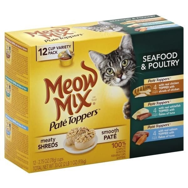 slide 1 of 1, Meow Mix SeaFood And Poultry Pate Toppers - Wet Cat Food, 12 ct; 2.75 oz