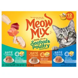 Meow Mix Pate & Shreds Seafood & Poultry Variety Pack Wet Cat Food, 12 ct / 2.75 oz
