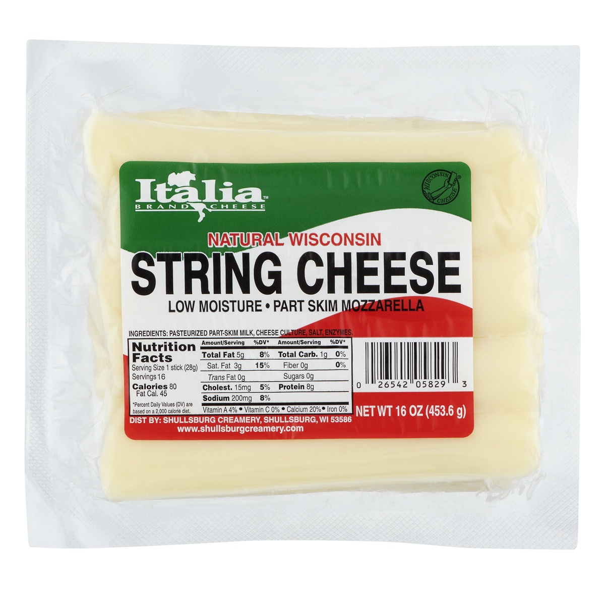 slide 1 of 1, Italia Brand Cheese Natural Wisconsin String Cheese, 16 oz