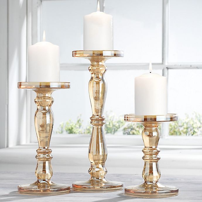 slide 2 of 2, Heritage Home Iridescent Glass Candle Holder Set - Amber, 3 ct