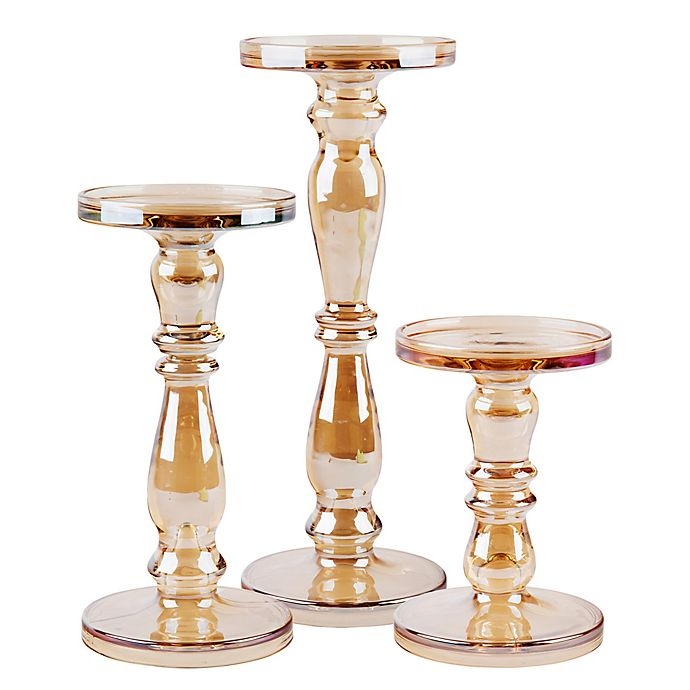 slide 1 of 2, Heritage Home Iridescent Glass Candle Holder Set - Amber, 3 ct