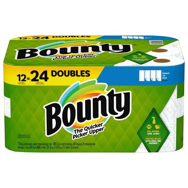 slide 1 of 1, Bounty Select-A-Size Paper Towels Double Roll 2-Ply White, 12 ct