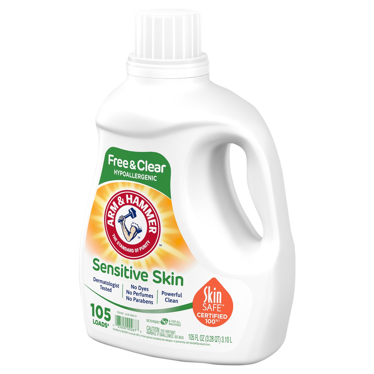 slide 6 of 9, ARM & HAMMER Sensitive Skin Free & Clear Liquid Laundry Detergent, 105 fl oz, 105 Loads, 105 fl oz