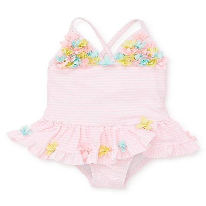 slide 1 of 2, Little Me Swimsuit3-6MPink Stripe 3D Multi, 1 ct