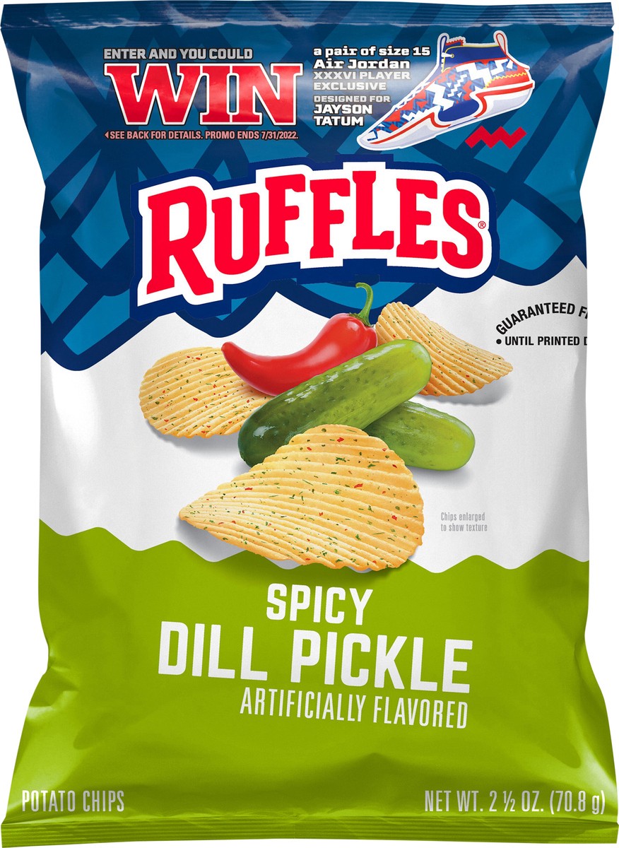 slide 3 of 7, Ruffles Potato Chips Spicy Dill Pickle 2 1/2 Oz, 2.5 oz