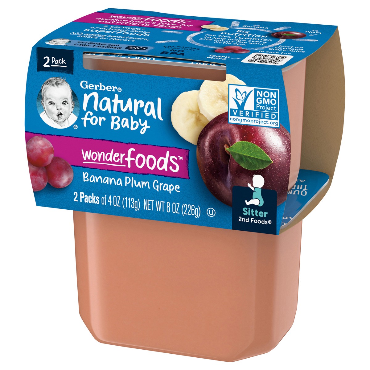 slide 4 of 9, Gerber 2nd Foods Natural for Baby WonderFoods Baby Food, Banana Plum Grape, 4 oz Tubs (2 Pack), 2 ct; 4 oz