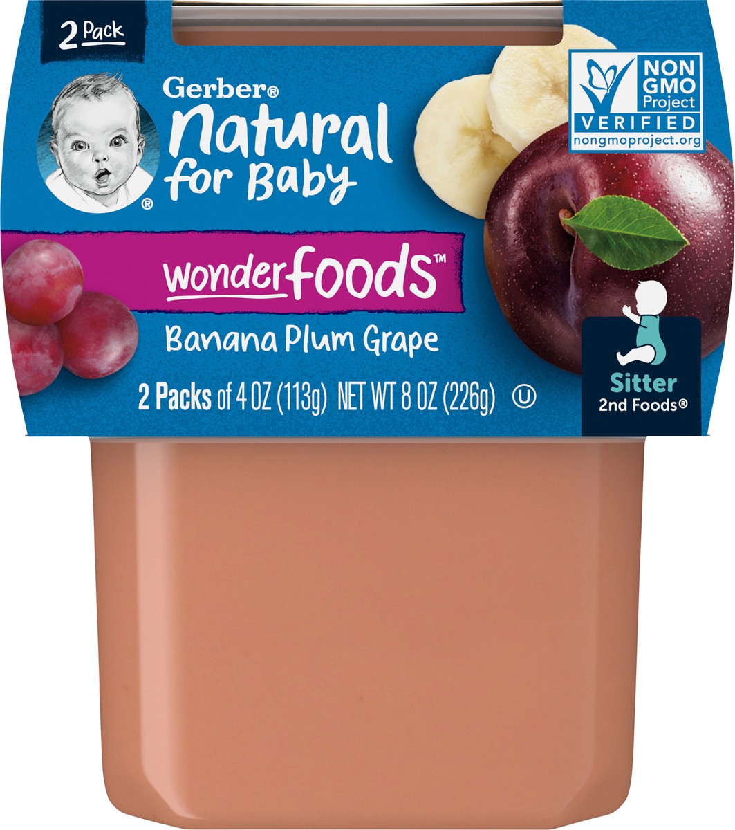 slide 2 of 9, Gerber 2nd Foods Natural for Baby WonderFoods Baby Food, Banana Plum Grape, 4 oz Tubs (2 Pack), 2 ct; 4 oz