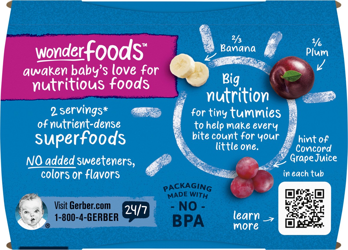 slide 3 of 9, Gerber 2nd Foods Natural for Baby WonderFoods Baby Food, Banana Plum Grape, 4 oz Tubs (2 Pack), 2 ct; 4 oz