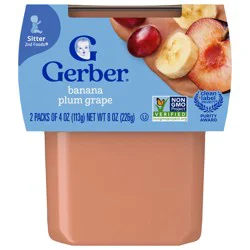 Gerber Stage 2 Baby Food, Banana Plum Grape Puree Tubs, 2 pk