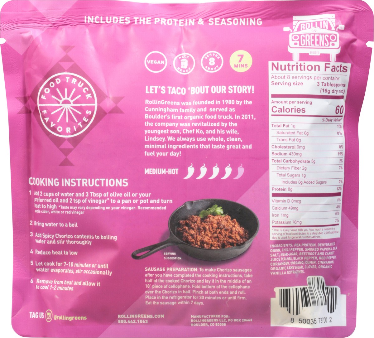 slide 5 of 9, RollinGreens Plant-Based Spicy Chorizo Me'Eat 4.5 oz, 4.5 oz