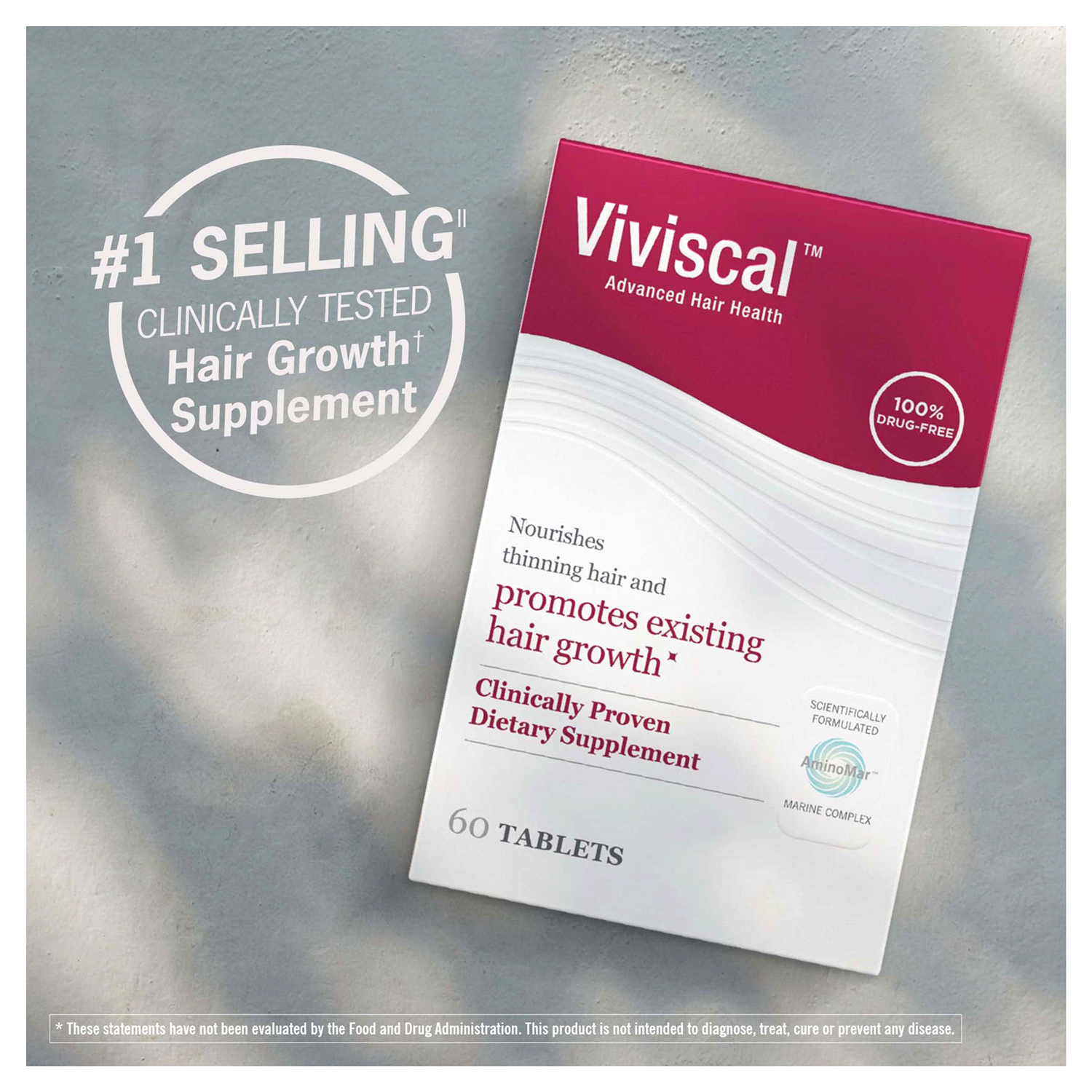 slide 2 of 5, Viviscal Hair Growth Supplements for Women, Thicker Fuller Hair Support for Thinning Hair and Hair Loss, with Biotin and Marine Collagen, Drug-Free, 60 Tablets, 1-Month Supply, 60 ct