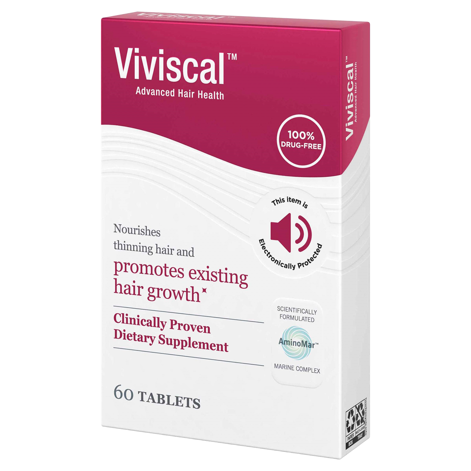 slide 4 of 5, Viviscal Hair Growth Supplements for Women, Thicker Fuller Hair Support for Thinning Hair and Hair Loss, with Biotin and Marine Collagen, Drug-Free, 60 Tablets, 1-Month Supply, 60 ct