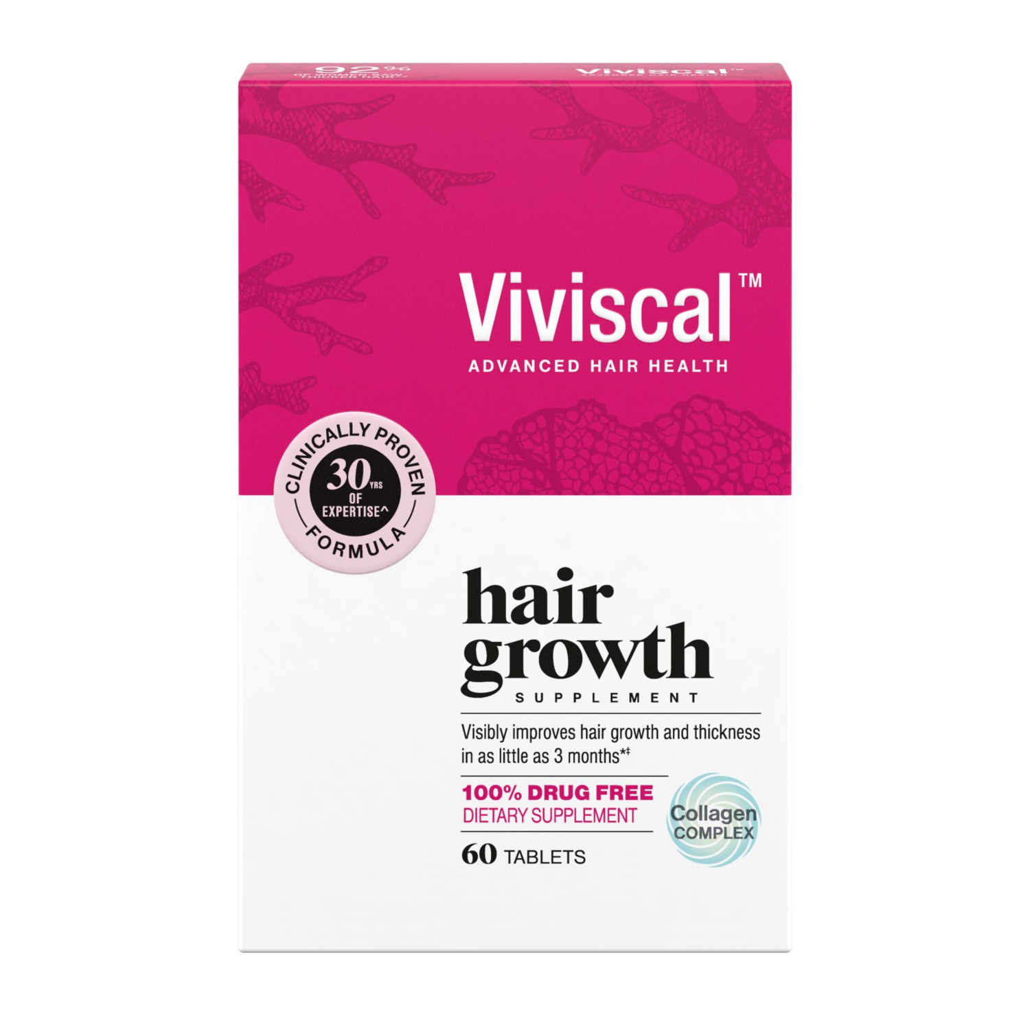 slide 1 of 5, Viviscal Hair Growth Supplements for Women, Thicker Fuller Hair Support for Thinning Hair and Hair Loss, with Biotin and Marine Collagen, Drug-Free, 60 Tablets, 1-Month Supply, 60 ct